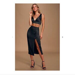 Lulus | Watch Me Wow Black Satin Midi Skirt NWOT